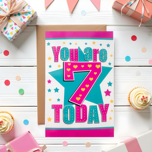 7 Year Old Girls Birthday Card (7.5x5")