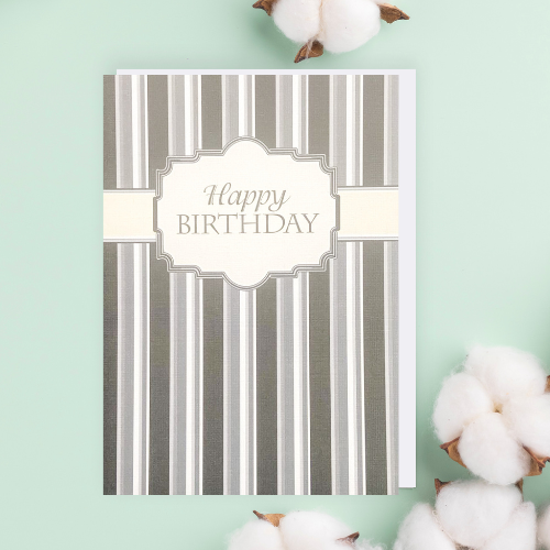 Grey, Black & White Striped 'Happy Birthday' Card (6x4")