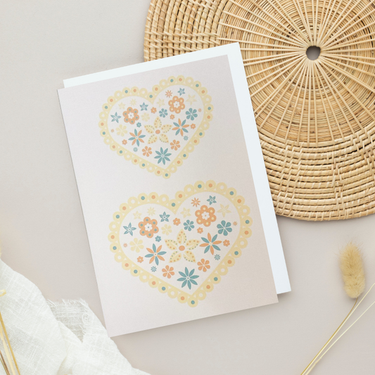 Pale Lemon pastel flower hearts Card (6x4")