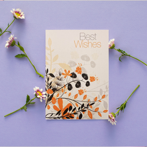 Orange with black leaves 'Best Wishes' Card (6x4")