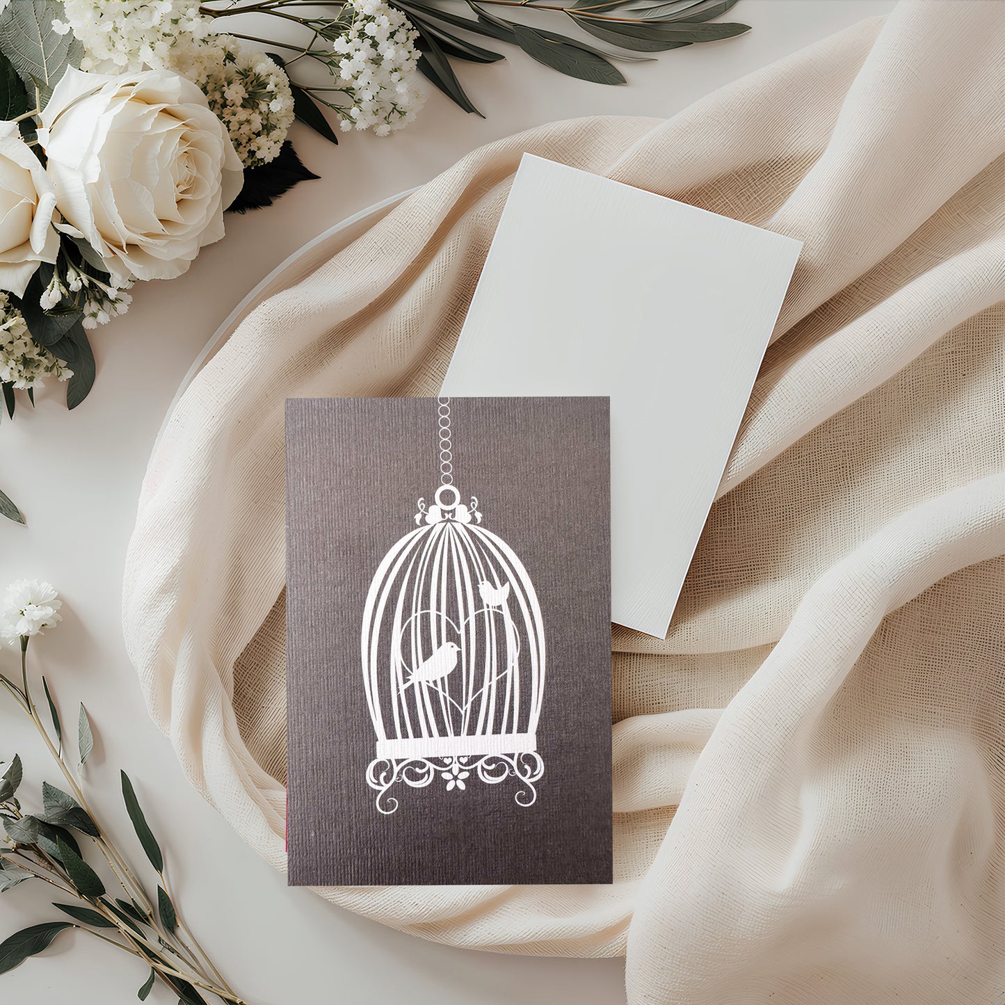 Vintage Grey Birdcage Card (4x3")