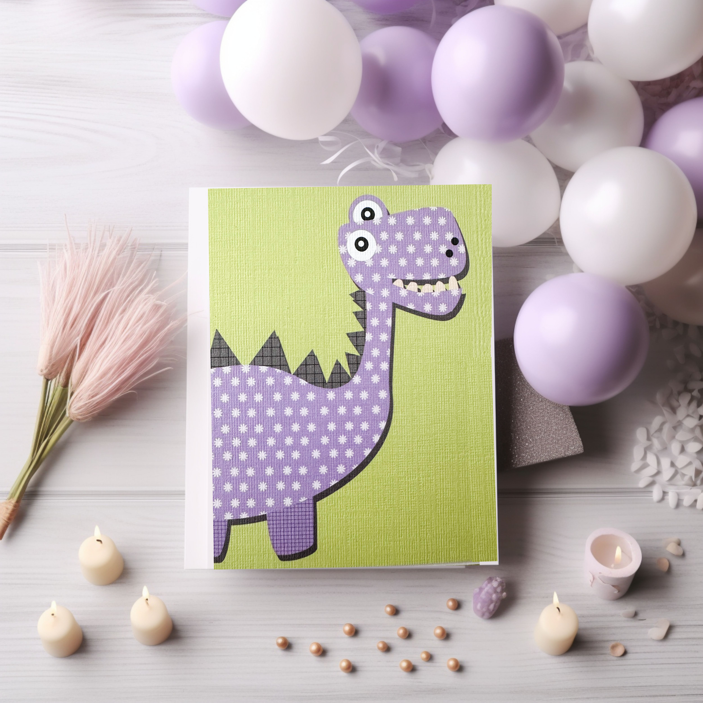 Lilac & Mint Dinosaur Card (4x3")