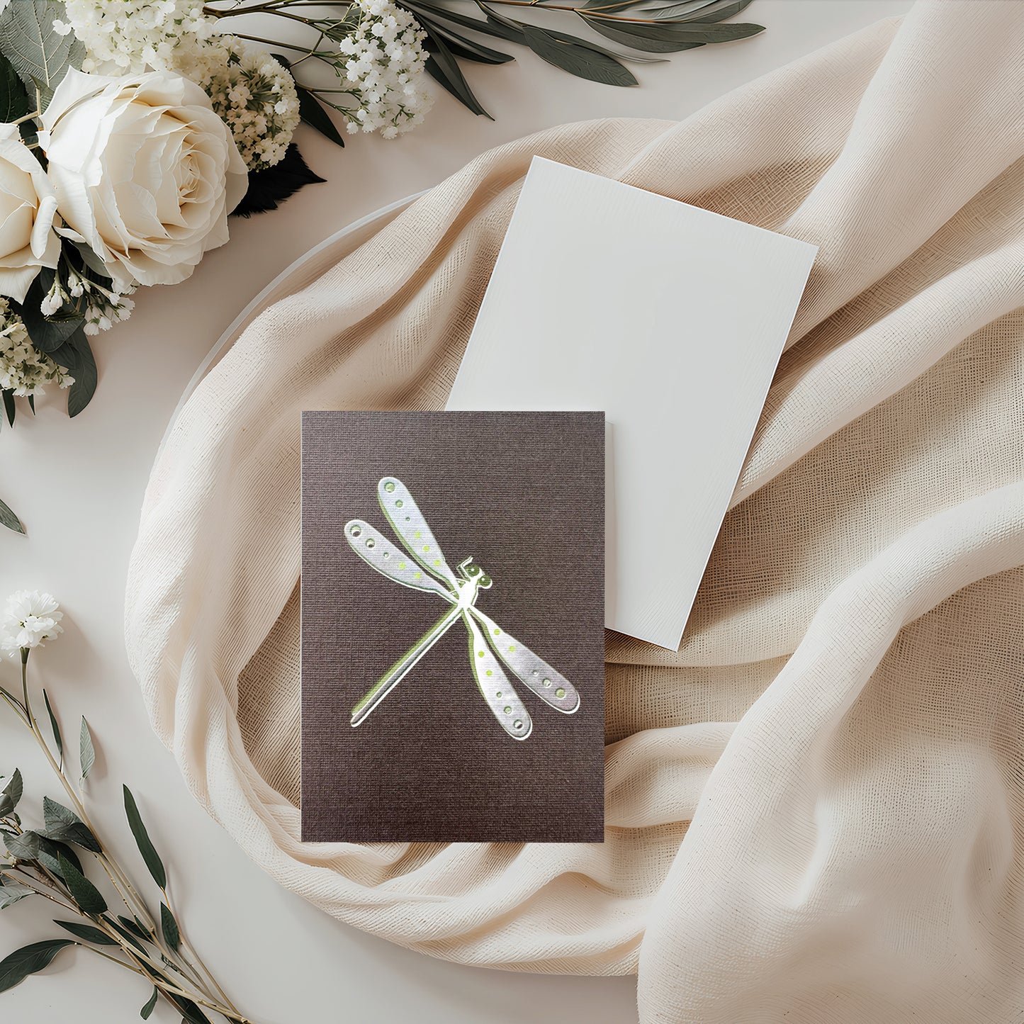 Vintage Grey Dragonfly Card (4x3")