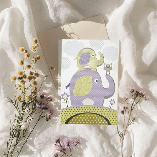 Lilac & Mint Elephant Blank Card (6x4")