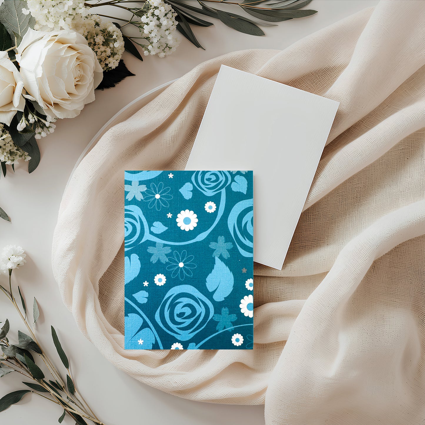 Teal Floral Swirl Card (4x3")