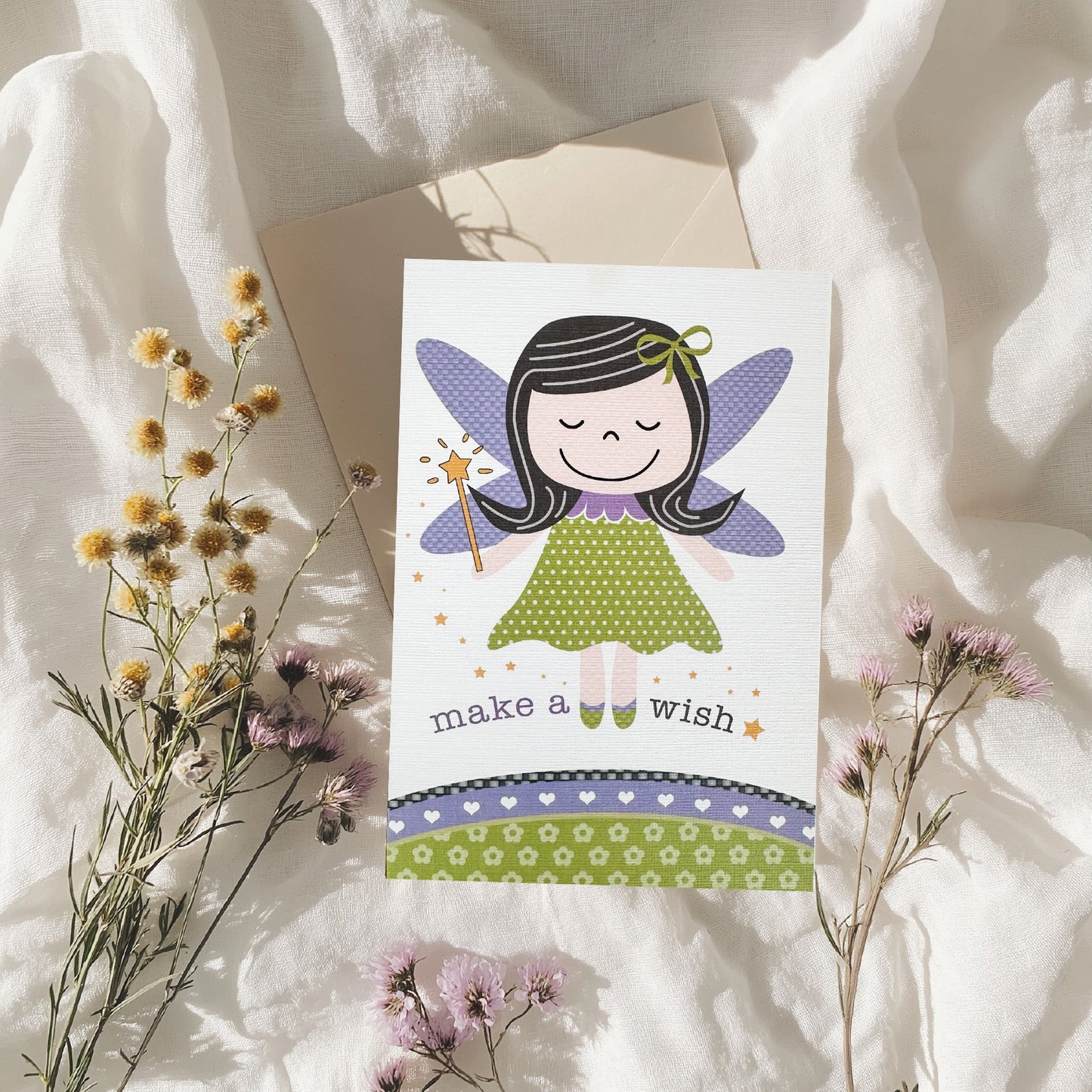 Lilac & Mint Fairy 'make a wish' Blank Card (6x4")