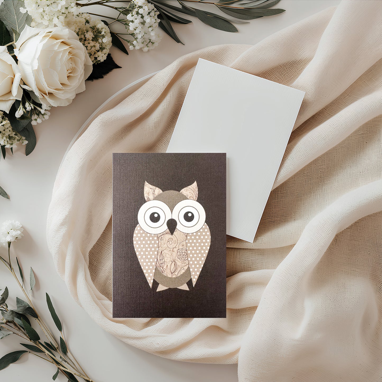 Vintage Grey Owl Card (4x3")