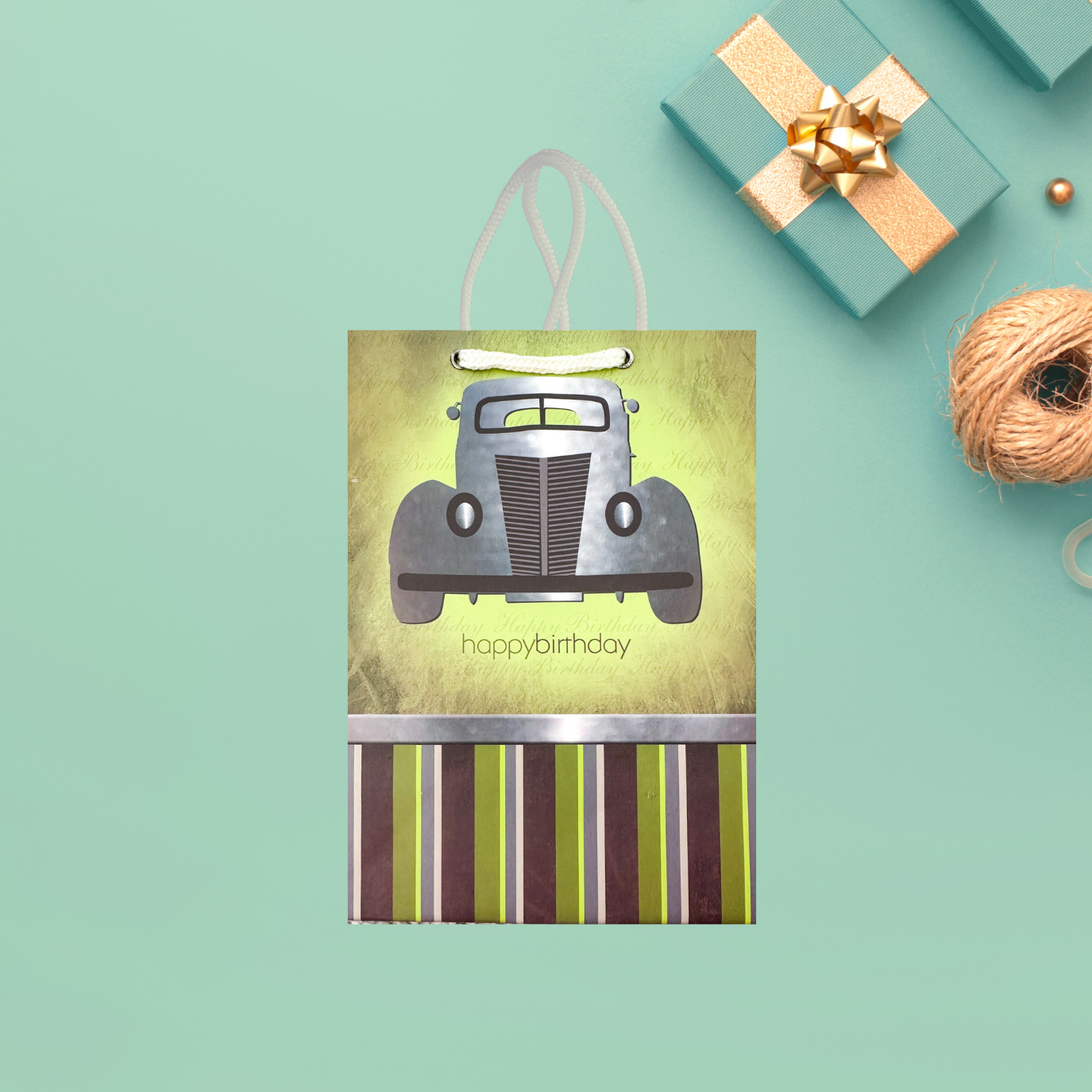 Olive 'Happy Birthday' Vintage Car Gift Bag