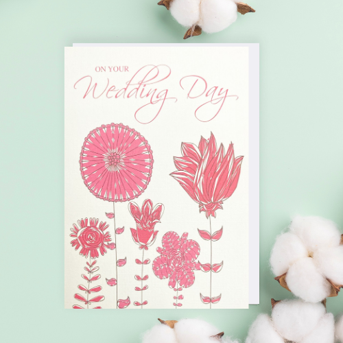 Pink Flowers 'On your Wedding Day' Card (6x4")