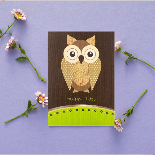 Lime Green Owl 'Happy Birthday' Card (6x4")