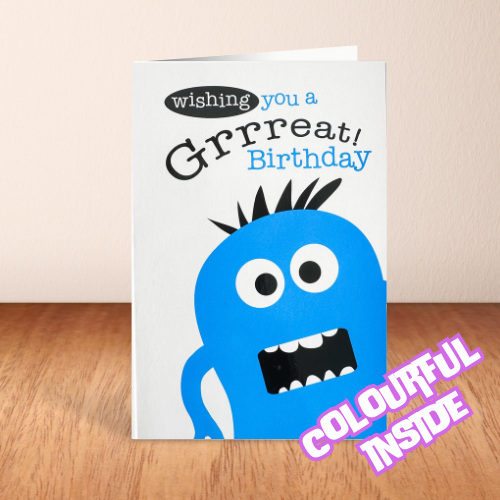 'Wishing you a Grrreat! Birthday' Monster Card (6x4")