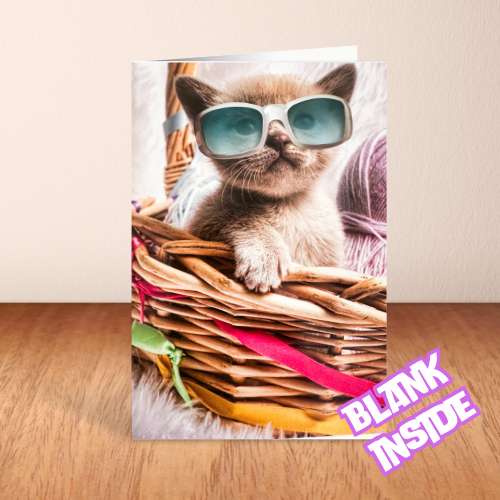 Glam Kitten in Basket BLANK Card (6x4")