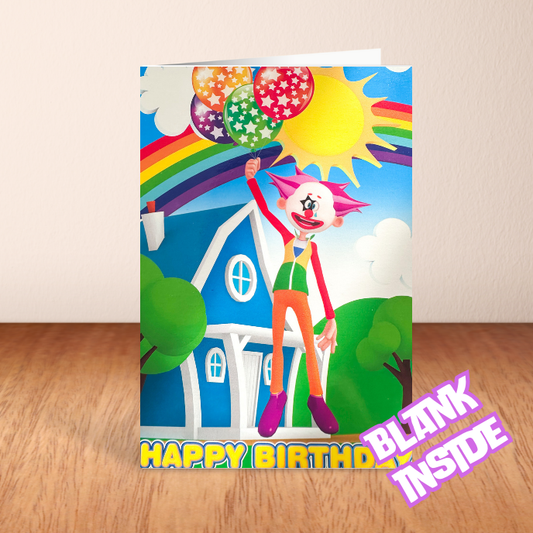 Happy Birthday Clow/Balloon Card - Blank inside (6x4")