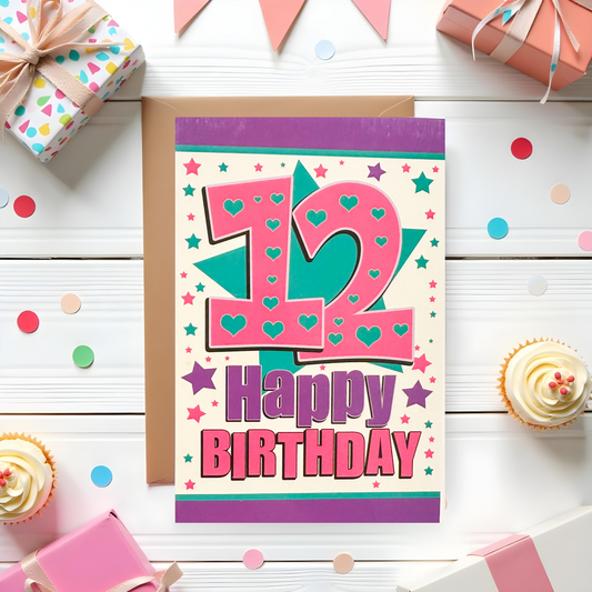 12 Year Old Girls Birthday Card (7.5x5")