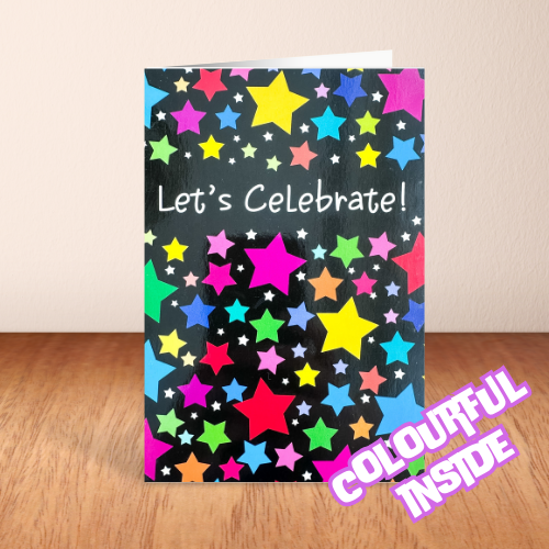 Bright colourful Stars 'Let's Celebrate!' Card (6x4")