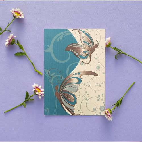 Teal, white & Grey Butterflies BLANK Card (6x4")
