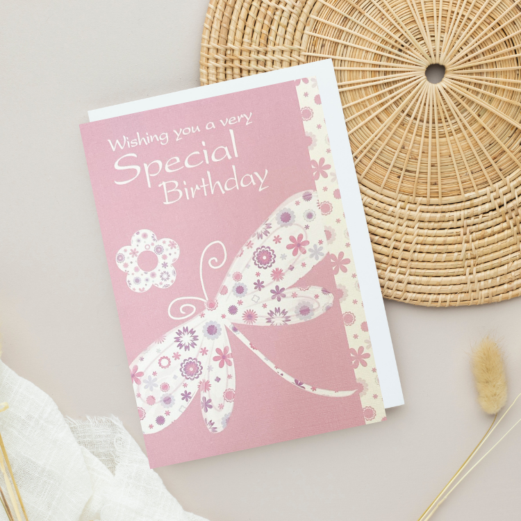 Pretty Pink Dragonfly floral 'Special Birthday' Card (6x4")