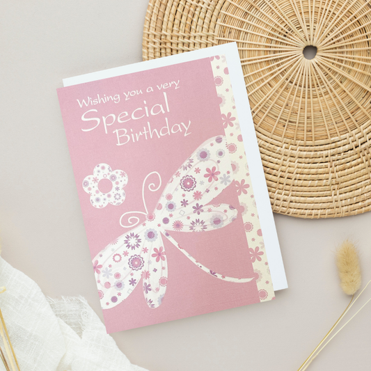 Pretty Pink Dragonfly floral 'Special Birthday' Card (6x4")
