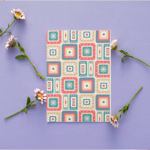 Pink & blue abstract squares Card BLANK (6x4")