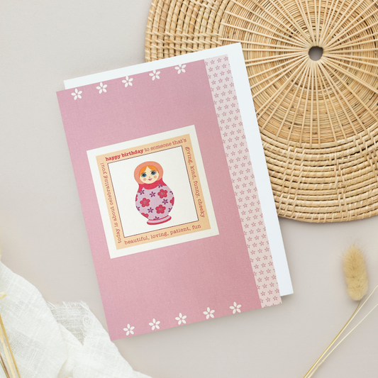 Pretty Pink Russian Doll 'Happy Birthday' Card (6x4")