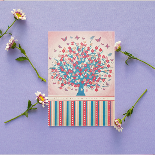 Pretty Pink & blue Butterfly tree 'Special Wishes for a Perfect Day' Card (6x4")