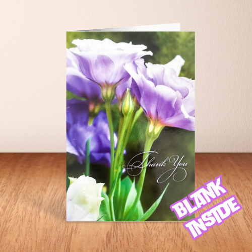 Purple  Lizzy Flowers 'Thank You' BLANK Card (6x4")