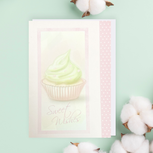 Pastel Pink 'Sweet Wishes' Cupcake Card (6x4")