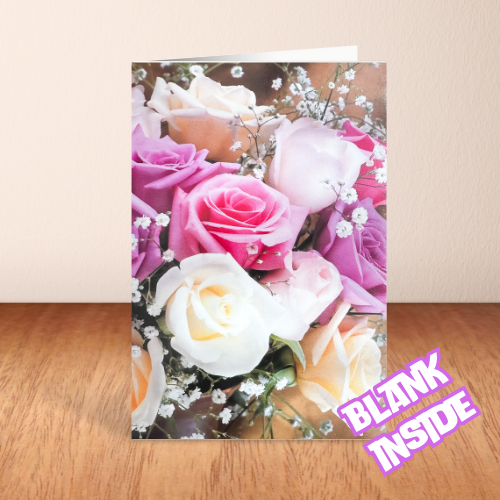Pink & White Roses BLANK Card (6x4")