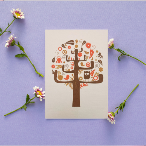 Tangerine & Brown abstract Tree BLANK Card (6x4")