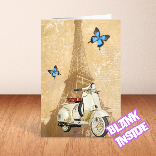 Paris Scooter & Eiffel Tower BLANK Card (6x4")