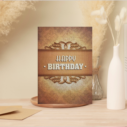 Taupe Vintage 'Happy Birthday' BLANK Card (6x4")