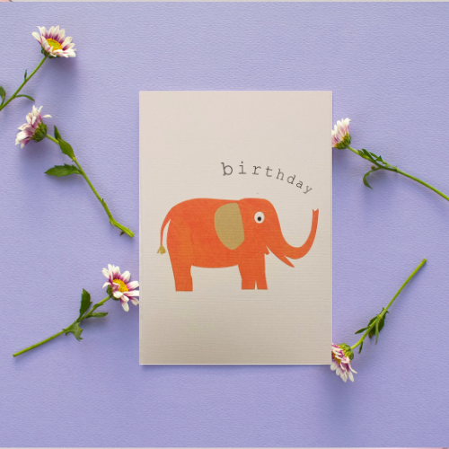 Tangerine Elephant 'Birthday' BLANK Card (6x4")