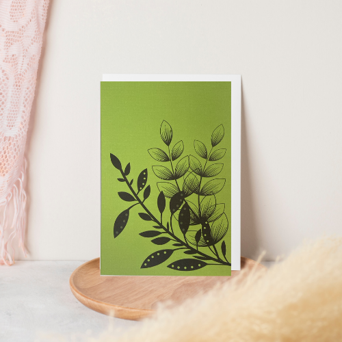 Green with black leaves BLANK Card (6x4")