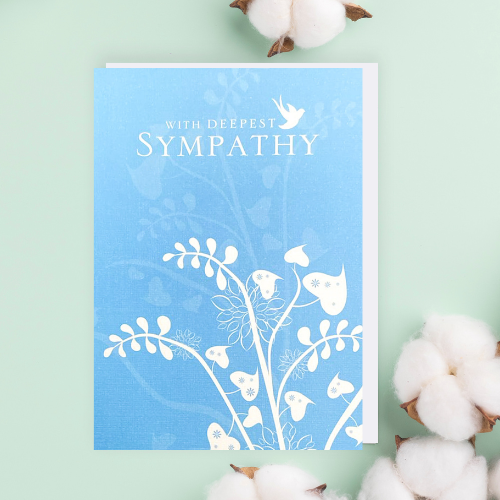 Blue & White Leaves 'With Deepest Sympathy' Card (6x4")