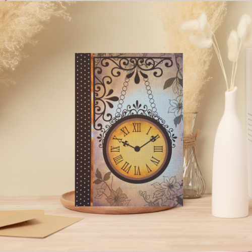 Vintage Taupe Large Clock BLANK Card (6x4")