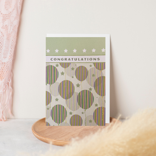 Mint Green with striped Balloons 'Congratulations' Card (6x4")