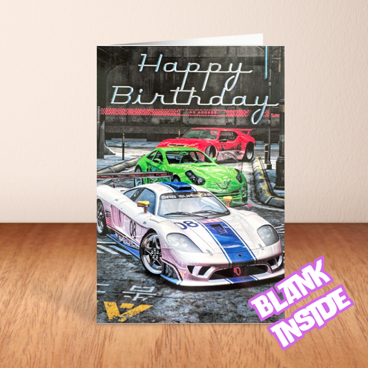 Racing Car 'Happy Birthday' Card - Blank (6x4")