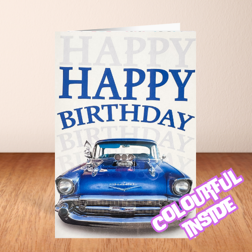 Blue Vintage 'Happy Birthday' Card BLANK (6x4")