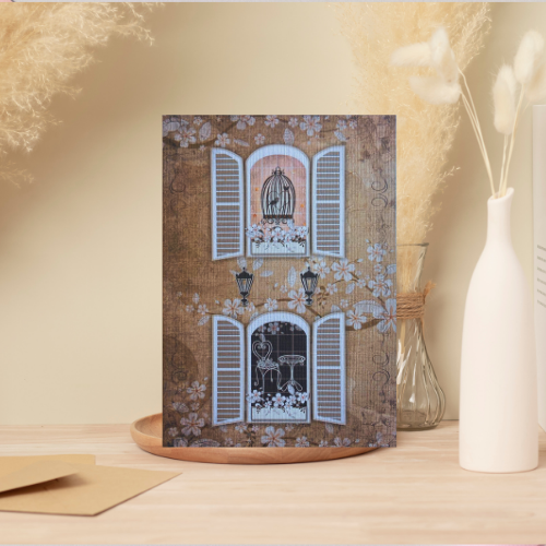Vintage Taupe Windows & Shutters BLANK Card (6x4")