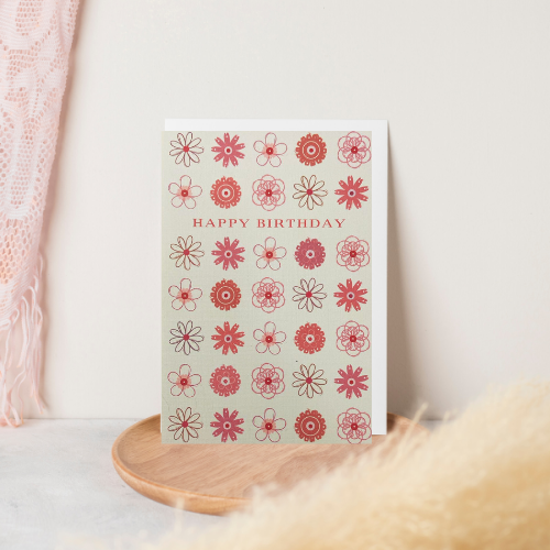 Pretty Pink Mini Circle Flowers 'Happy Birthday' BLANK Card (6x4")