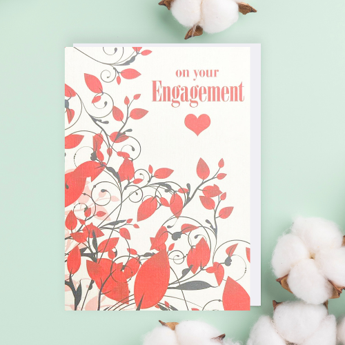 Red & Black Leaves 'On your Engagement' Card (6x4")