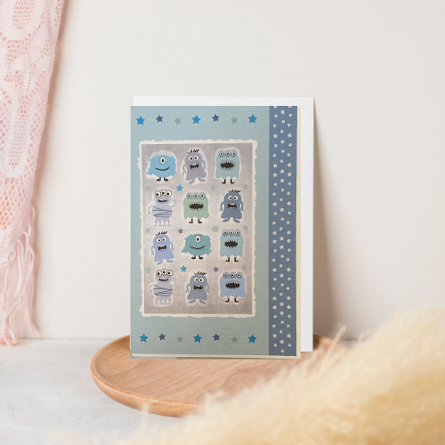 Light Blue Monsters & stars Card (6x4")