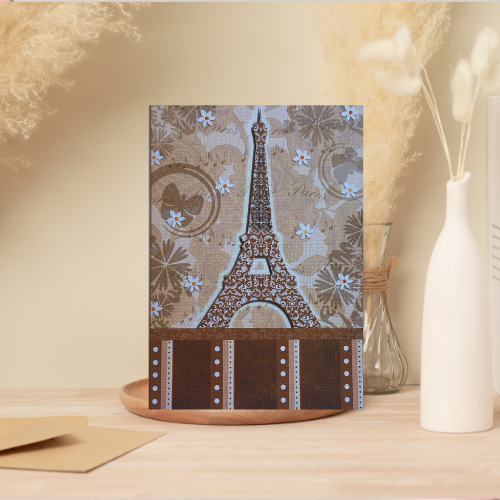 Vintage Taupe Eiffel Tower BLANK Card (6x4")
