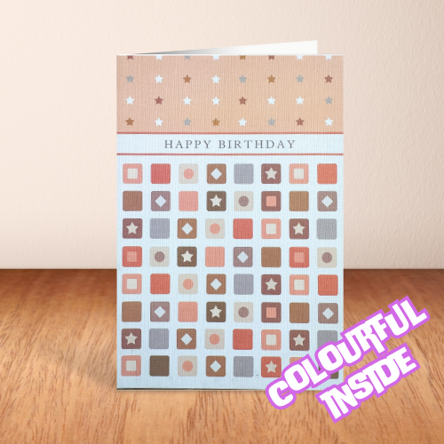 Stars & Squares Patterned 'Happy Birthday' Card (6x4")