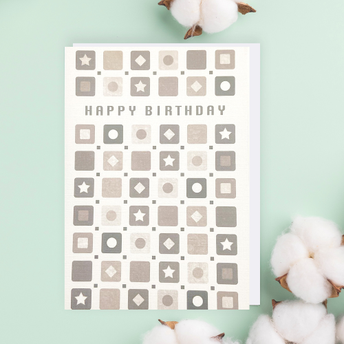 Grey Squared & Shapes 'Happy Birthday' Card (6x4")