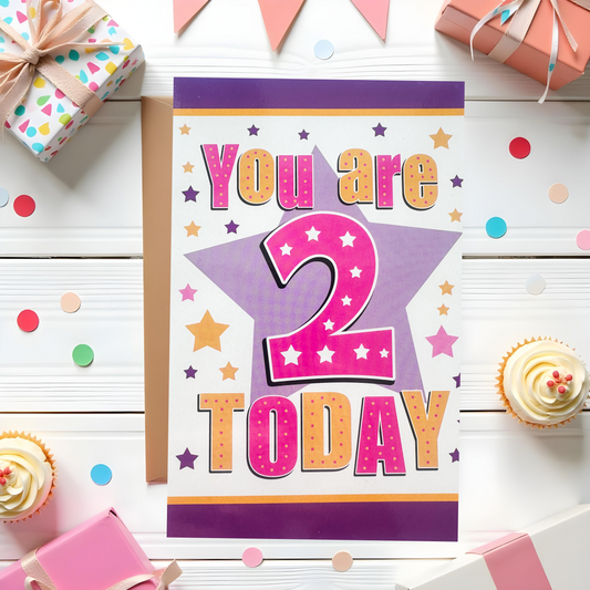 2 Years Old Girls Birthday Card (7.5x5")