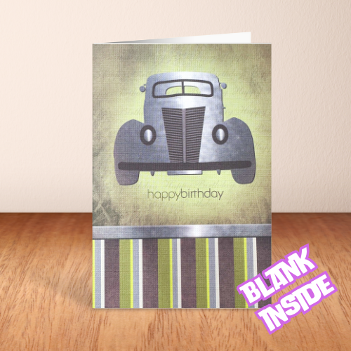 Olive Vintage Car Happy Birthday Card (6x4")
