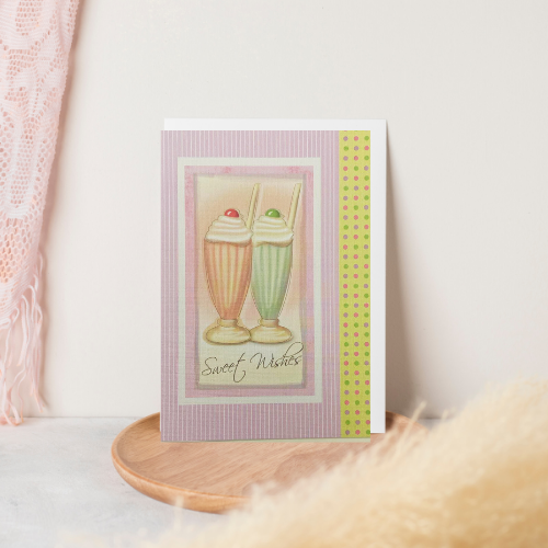 Lilac with Pastel Milkshakes 'Sweet Wishes' Card(6x4")