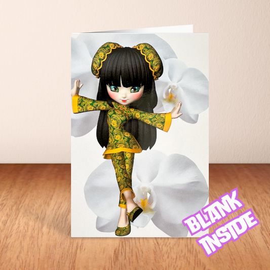 Chinese Girl & Orchid Blank Card (6x4")