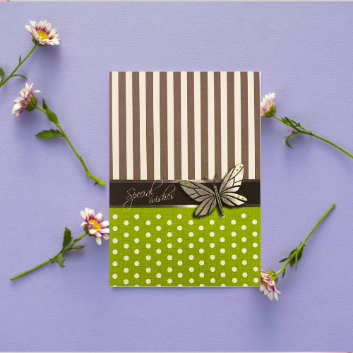 Lime Green striped & spots Butterfly 'Special Wishes' BLANK Card (6x4")